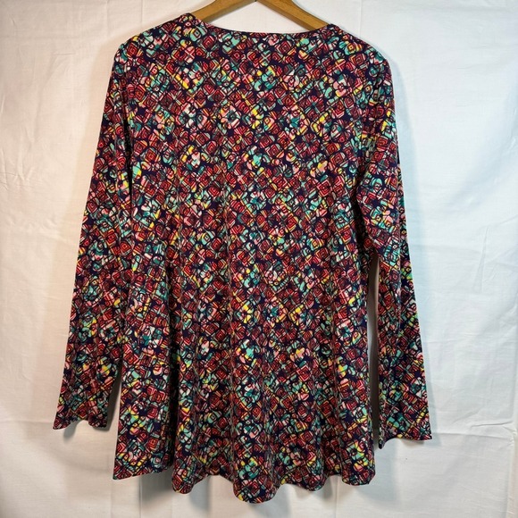LuLaRoe Tunic Top Long Sleeve Scoop Neck Colorful Print Hi-Low Casual Size L - Picture 2 of 4